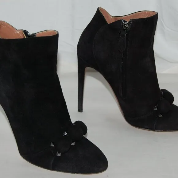 EU37/US6.5❤️ ALAIA Black Suede Leather BOMBE High Heels Ankle Boots Bootie ITALY