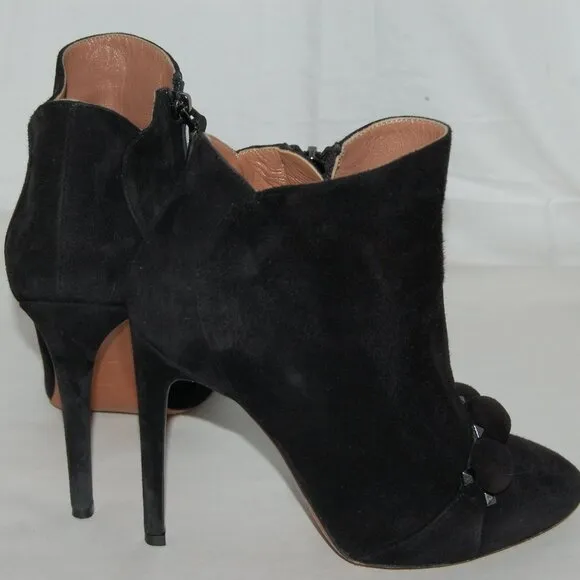 EU37/US6.5❤️ ALAIA Black Suede Leather BOMBE High Heels Ankle Boots Bootie ITALY