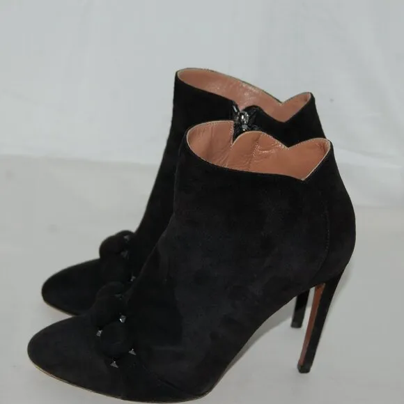 EU37/US6.5❤️ ALAIA Black Suede Leather BOMBE High Heels Ankle Boots Bootie ITALY