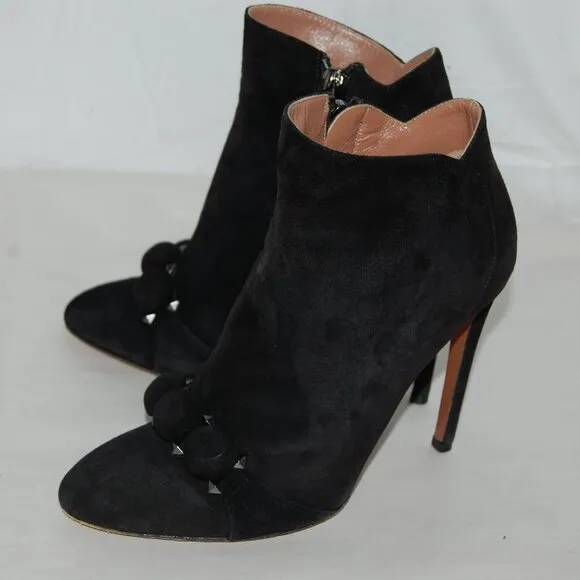 EU37/US6.5❤️ ALAIA Black Suede Leather BOMBE High Heels Ankle Boots Bootie ITALY