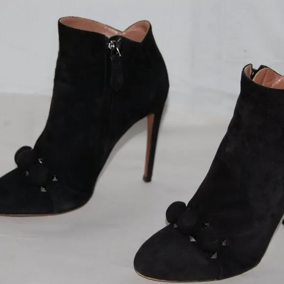 EU37/US6.5❤️ ALAIA Black Suede Leather BOMBE High Heels Ankle Boots Bootie ITALY