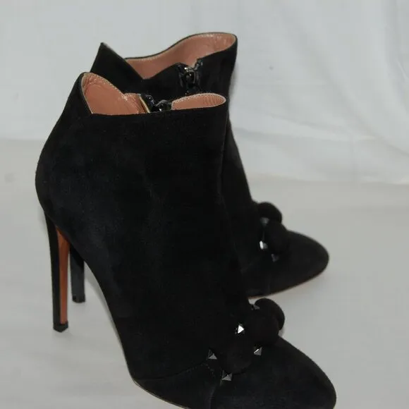 EU37/US6.5❤️ ALAIA Black Suede Leather BOMBE High Heels Ankle Boots Bootie ITALY