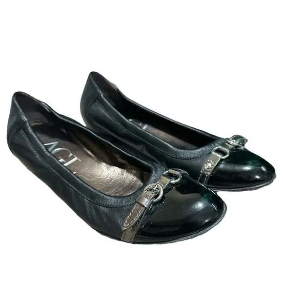 EUC - AGL Cap Toe Ballet Black Leather Flats Size 38.5(8)