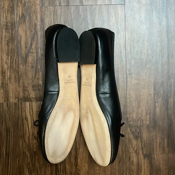 EUC KATE SPADE NEW YORK Honey Ballet Flats Bows Black Leather 9