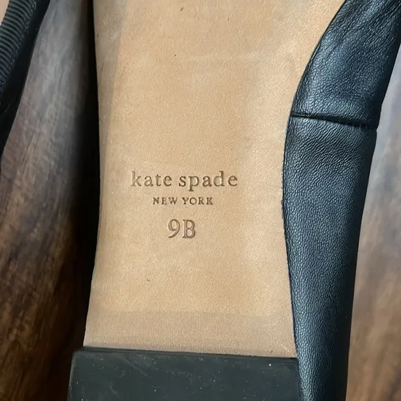 EUC KATE SPADE NEW YORK Honey Ballet Flats Bows Black Leather 9