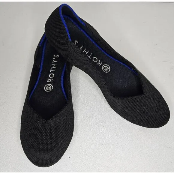 EUC Rothy's The Flat Women US 8 Black Luxury Ballet Flats Shoes Round Toe C9