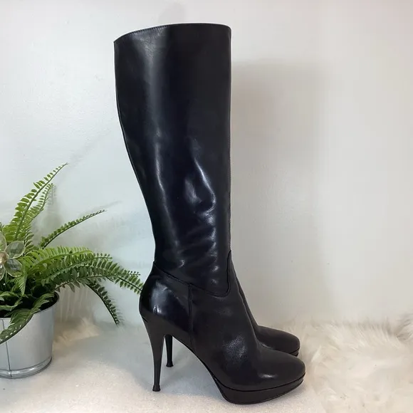 EVADO VERA PELLE ITALIAN LEATHER STILETTO PLATFORM TALL BOOTS SZ EUR 39 US 8