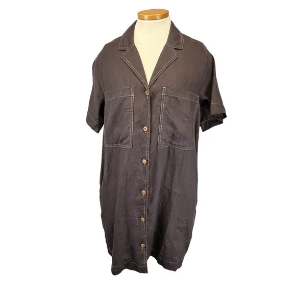 Everlane The Linen Workwear Dress Women Medium Shirtdress Short Sleeve