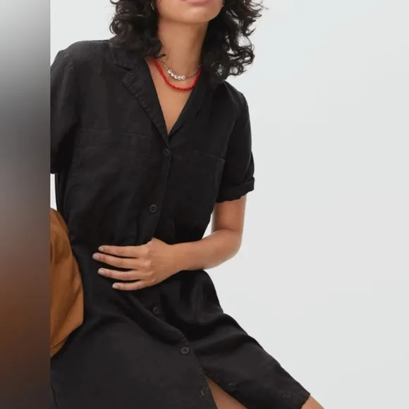 Everlane The Linen Workwear Dress Women Medium Shirtdress Short Sleeve