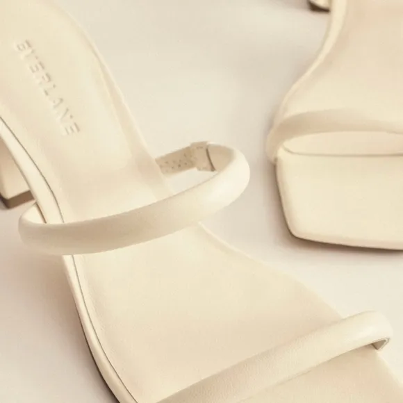 Everlane Women's White Leather The Double Strap Heel Sandals 11