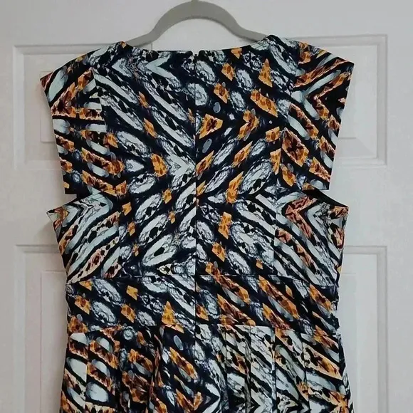 Excellent Reiss - Blue &amp; Tan Printed Flared Dress