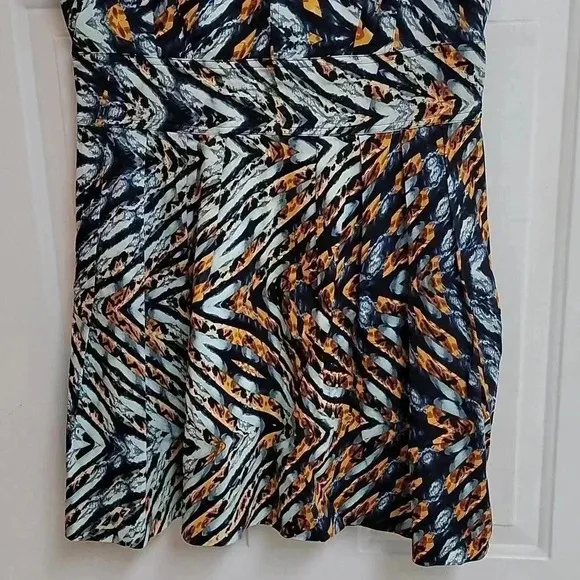 Excellent Reiss - Blue &amp; Tan Printed Flared Dress