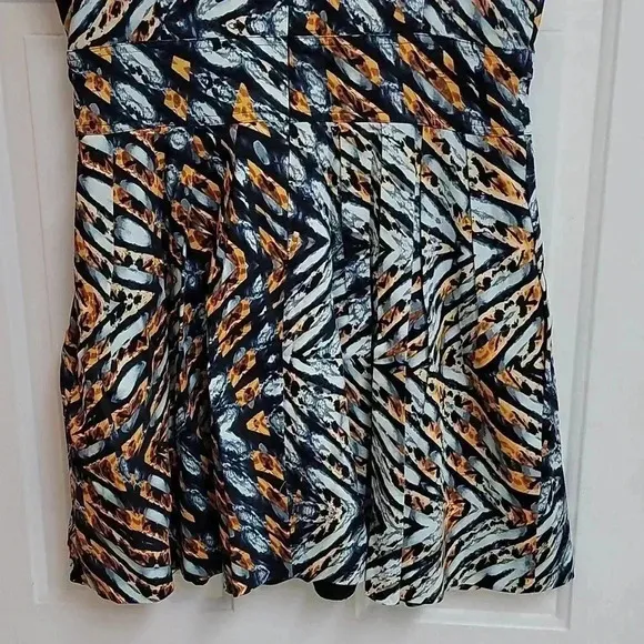 Excellent Reiss - Blue &amp; Tan Printed Flared Dress