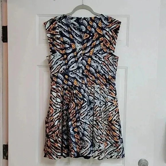 Excellent Reiss - Blue &amp; Tan Printed Flared Dress