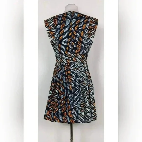Excellent Reiss - Blue &amp; Tan Printed Flared Dress