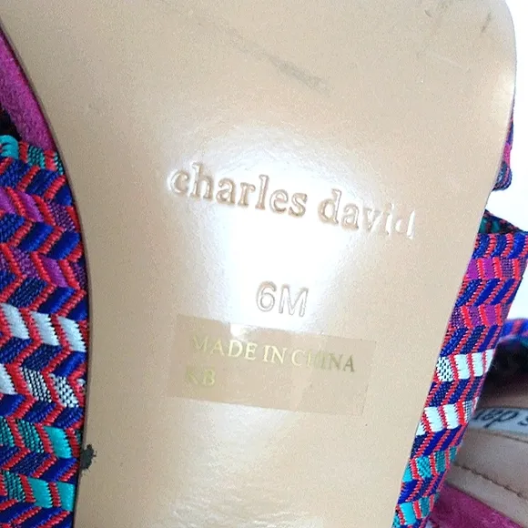 Excellent Used Pair of Charles David Corona Suede &amp; Textured Knotted Strap Mules
