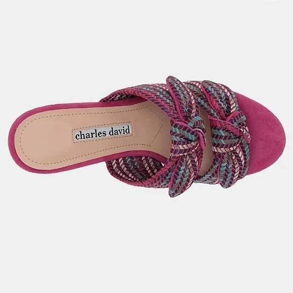 Excellent Used Pair of Charles David Corona Suede &amp; Textured Knotted Strap Mules