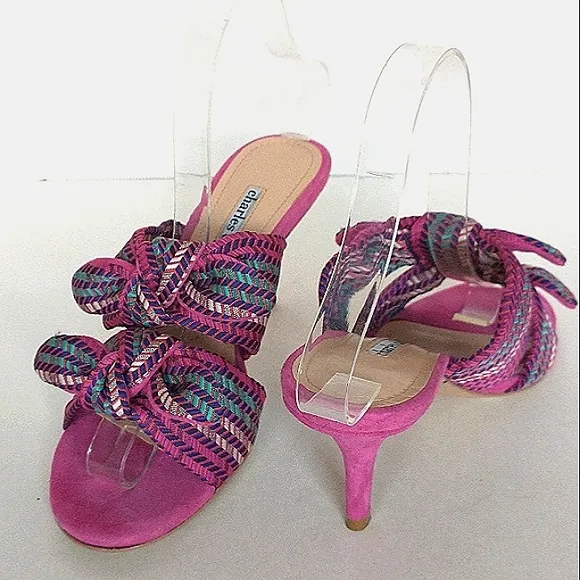 Excellent Used Pair of Charles David Corona Suede &amp; Textured Knotted Strap Mules