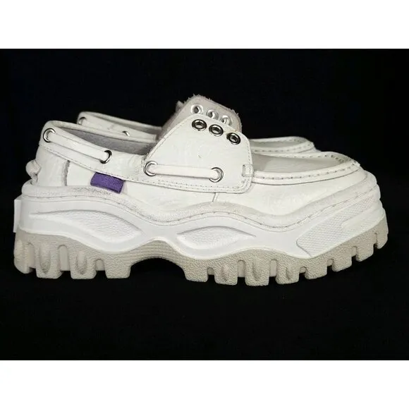 Eytys Mykonos Loafers 35 5.5 White Grained Leather Shoes