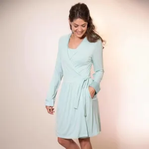 Faceplant Dreams Bamboo Wrap Robe Dressing Robe in Aqua Mist NWT