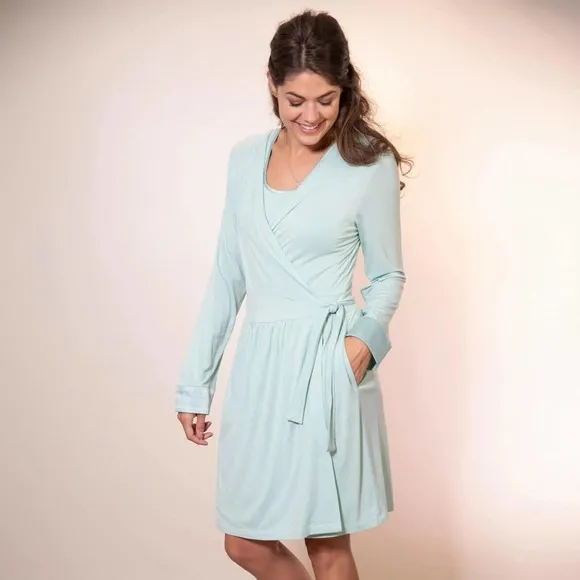 Faceplant Dreams Bamboo Wrap Robe Dressing Robe in Aqua Mist NWT