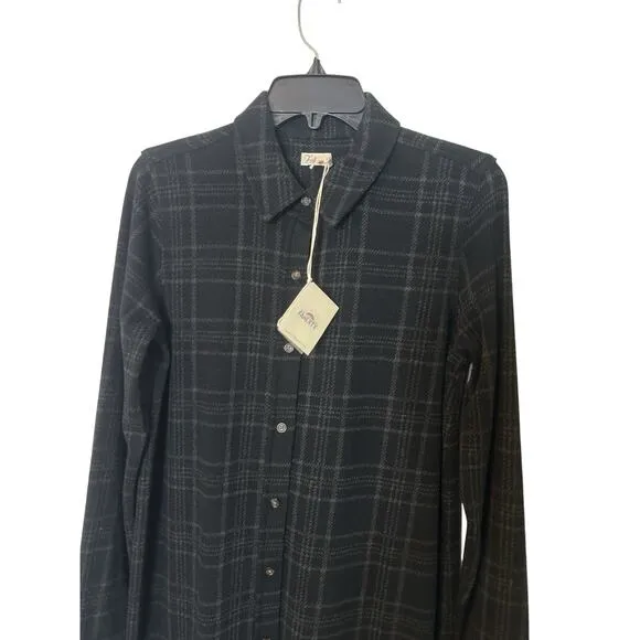 Faherty Legend Plaid Sweater Dress M Knee Length Button Front Black Classic