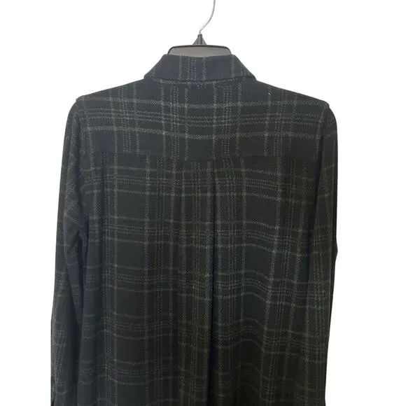 Faherty Legend Plaid Sweater Dress M Knee Length Button Front Black Classic