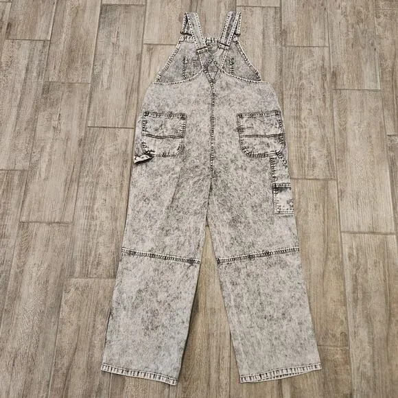 Faherty Overalls Womens L Mechanic Bib Storm Cloud Grey Denim Carpenter Cargo