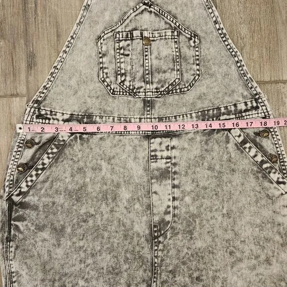 Faherty Overalls Womens L Mechanic Bib Storm Cloud Grey Denim Carpenter Cargo