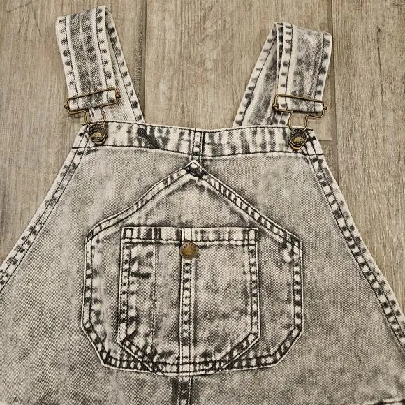 Faherty Overalls Womens L Mechanic Bib Storm Cloud Grey Denim Carpenter Cargo