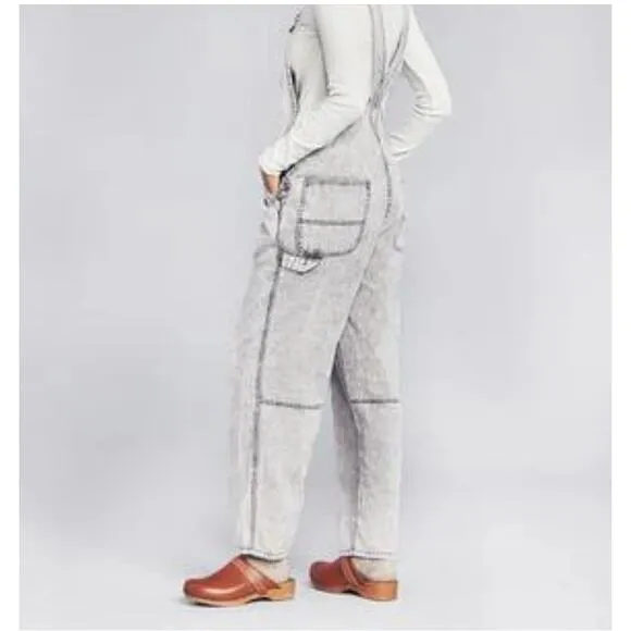 Faherty Overalls Womens L Mechanic Bib Storm Cloud Grey Denim Carpenter Cargo