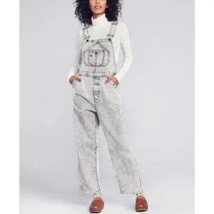Faherty Overalls Womens L Mechanic Bib Storm Cloud Grey Denim Carpenter Cargo