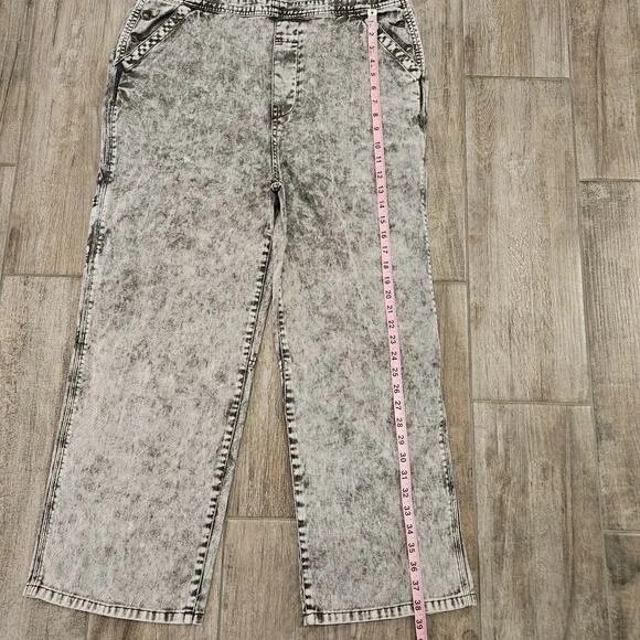 Faherty Overalls Womens L Mechanic Bib Storm Cloud Grey Denim Carpenter Cargo