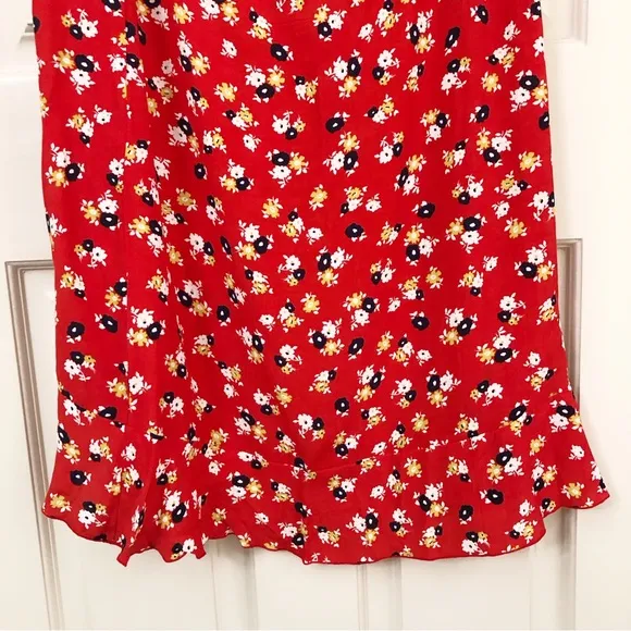 Faithfull the Brand | NEW Red Floral Celeste Wrap Midi Skirt Size 4