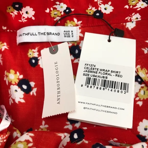 Faithfull the Brand | NEW Red Floral Celeste Wrap Midi Skirt Size 4