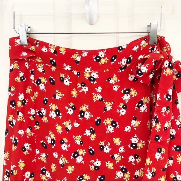 Faithfull the Brand | NEW Red Floral Celeste Wrap Midi Skirt Size 4
