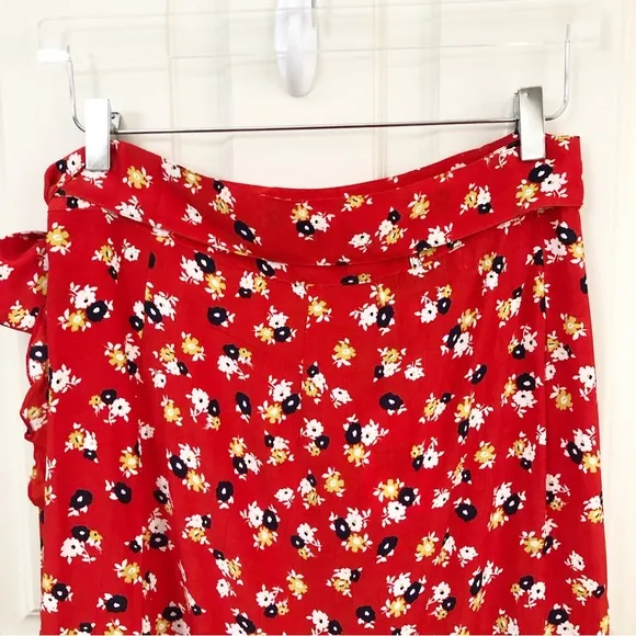 Faithfull the Brand | NEW Red Floral Celeste Wrap Midi Skirt Size 4
