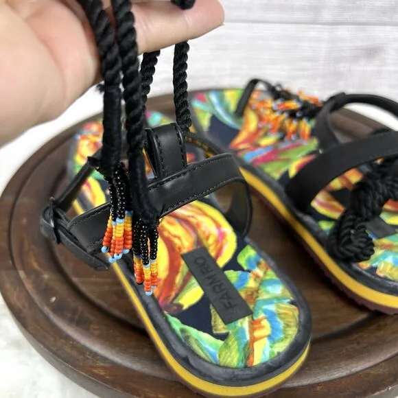 FARM RIO Black Banana Beaded Pietra Sandals Tropical Size 8