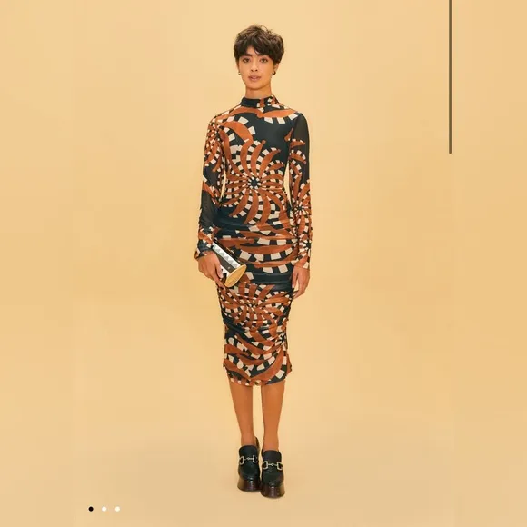 Farm Rio Black Bananada Dark Tulle Midi Dress