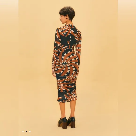 Farm Rio Black Bananada Dark Tulle Midi Dress