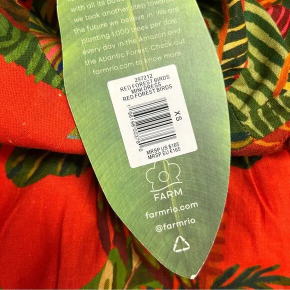 Farm Rio Dress Tropical Toucan Parrot Jungle Linen Sleeveless Red Green Leaf NWT