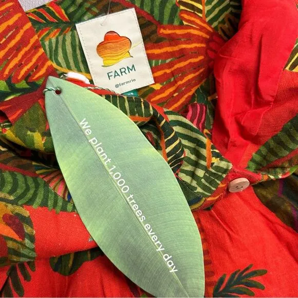 Farm Rio Dress Tropical Toucan Parrot Jungle Linen Sleeveless Red Green Leaf NWT
