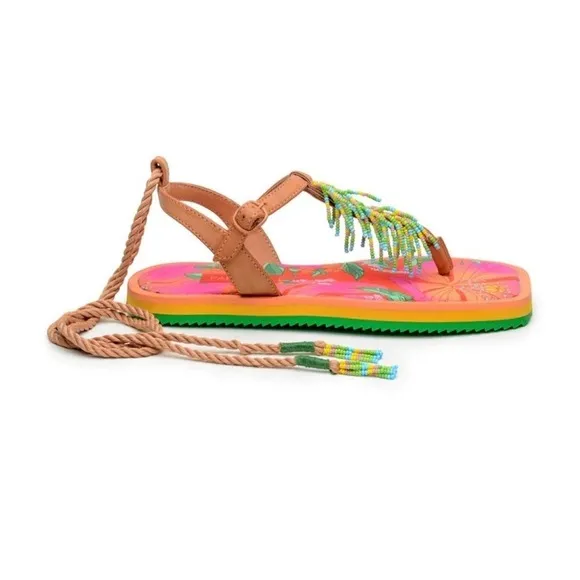 Farm Rio Floral Pietra Sandals Wrap Up Womens Size: 9 NWT