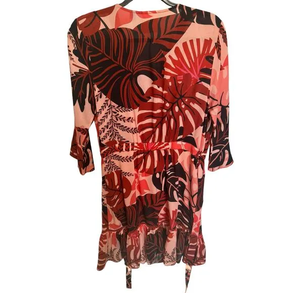 Farm Rio NWOT Bruxelles Dress Ruffles Wrapped Mini Orange Brown Size Medium