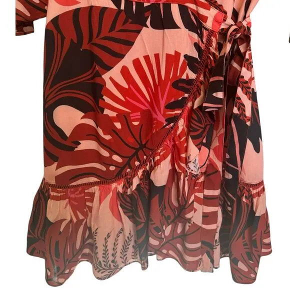 Farm Rio NWOT Bruxelles Dress Ruffles Wrapped Mini Orange Brown Size Medium