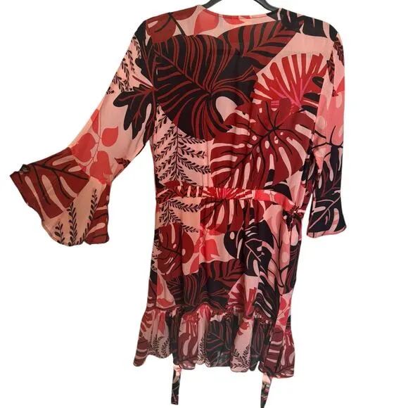 Farm Rio NWOT Bruxelles Dress Ruffles Wrapped Mini Orange Brown Size Medium