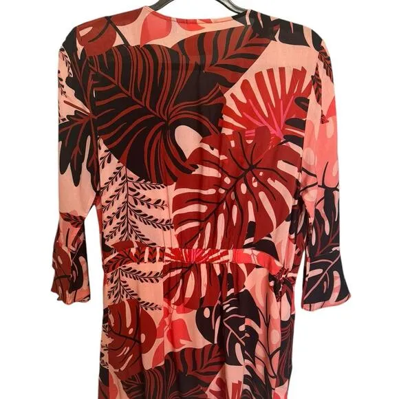 Farm Rio NWOT Bruxelles Dress Ruffles Wrapped Mini Orange Brown Size Medium