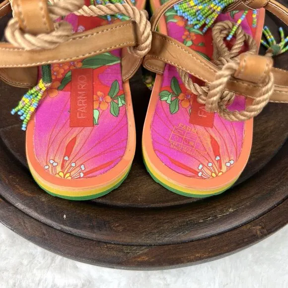 FARM RIO Tan Banana Beaded Pietra Sandals Tropical Size 8