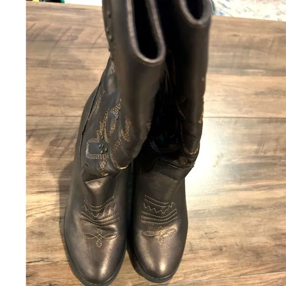 Faux Leather Coppery Brown Embroidered &amp; Embellished Cowboy Boots - Size 10