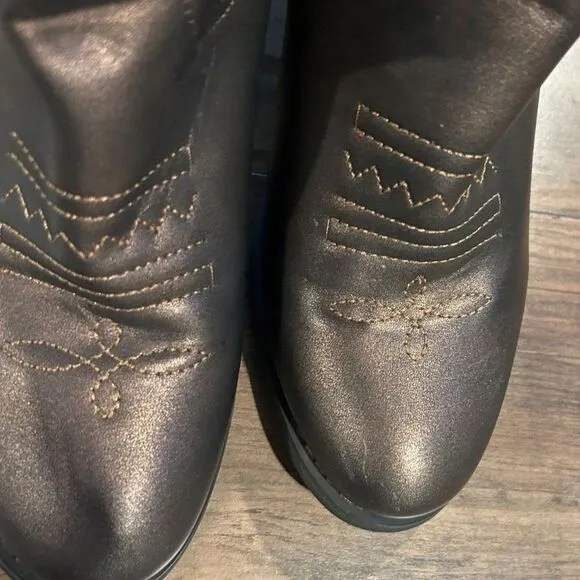 Faux Leather Coppery Brown Embroidered &amp; Embellished Cowboy Boots - Size 10